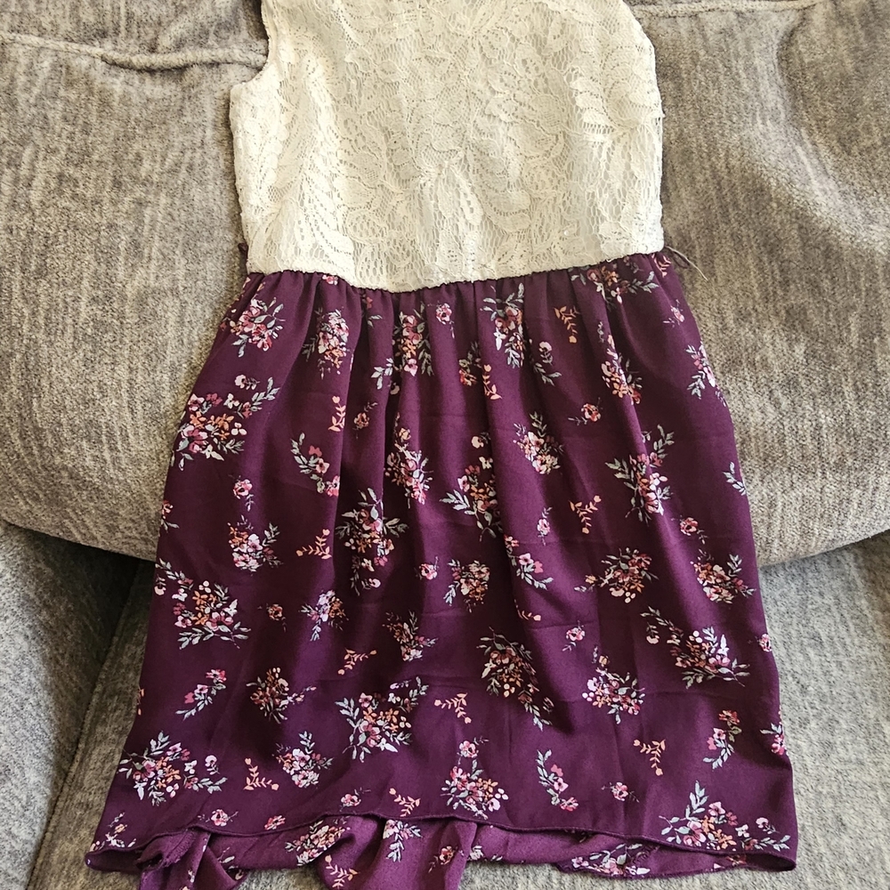 Lily Bleu Purple Floral Dress with Cream Lace Top